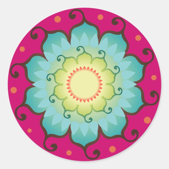 Adesivo Redondo Vinhetas Radiantes de Lotus (Frente)