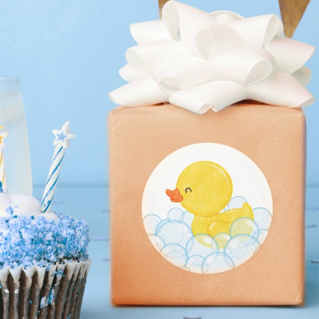 Adesivo Redondo Vinhetas redondas de borracha aquosa (Watercolor Rubber Duck Stickers for Birthday or Baby Shower)