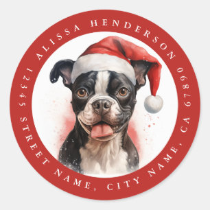 Adesivo Redondo Vinhetas redondas de Boston Terrier de Natal