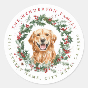 Adesivo Redondo Vinhetas Redondas de Cachorros Ouros de Natal