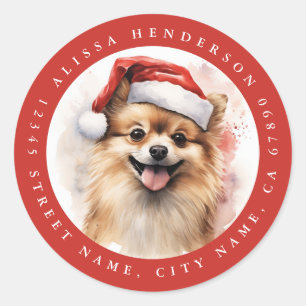 Adesivo Redondo Vinhetas redondas de cães da Pomerânia Natal
