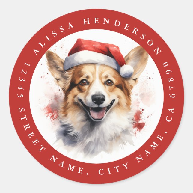 Adesivo Redondo Vinhetas Redondas de Corgi de Natal (Frente)