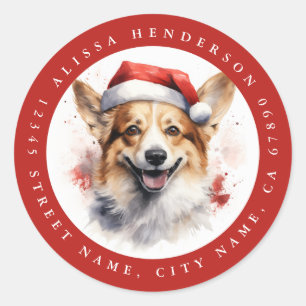 Adesivo Redondo Vinhetas Redondas de Corgi de Natal