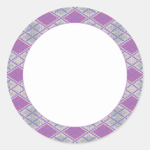 Adesivo Redondo Vinhetas redondas do LILAC ARGYLE KNIT de 3"