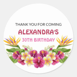 Adesivo Redondo Vinhetas Redondas do Partido Floral Tropical Rosa