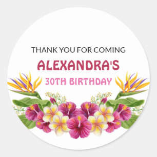 Adesivo Redondo Vinhetas Redondas do Partido Floral Tropical Rosa