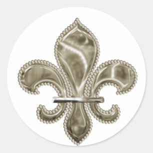 Adesivo Redondo Vinhetas redondas Douradas Fleur de Lis