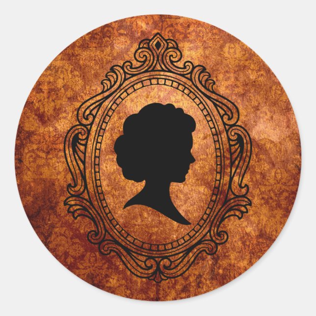 Adesivo Redondo Vinhetas Redondas Pequenas, Grunge Laranja, Preto (Frente)