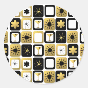 Adesivo Redondo Vinhetas Retro Glamorosas, Redondas Douradas