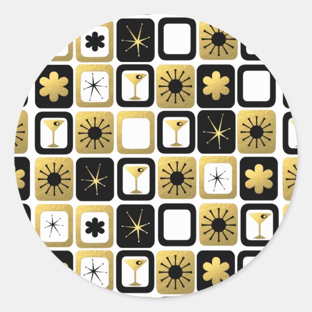 Adesivo Redondo Vinhetas Retro Glamorosas, Redondas Douradas (Frente)