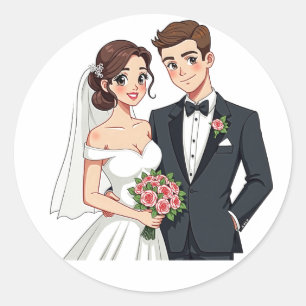 Adesivo Redondo Vinhetas Românticas de Casamento