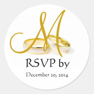 Adesivo Redondo Vinhetas RSVP de Monograma de Casamento Dourado