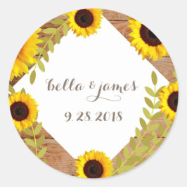 Adesivo Redondo Vinhetas Rústicas de Casamento de Girassol