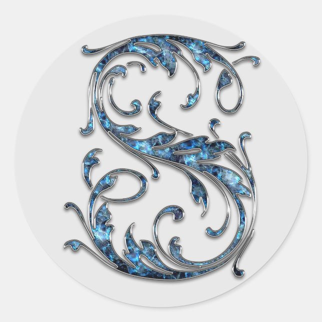 Adesivo Redondo vinhetas S iniciais de monograma (Frente)