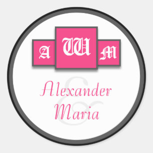Adesivo Redondo Vinhetas/Selos De Casamento Moderno Da Fuchsia De