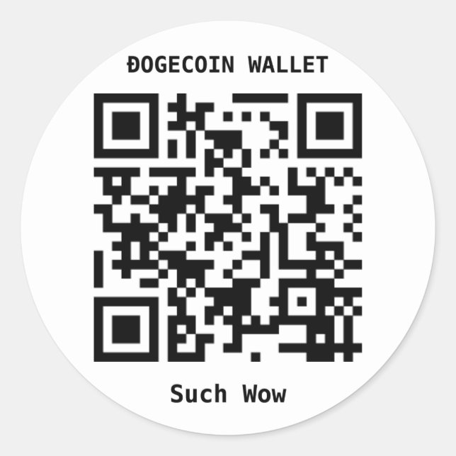 Adesivo Redondo Vinhetas Simples de Código QR de Wallet de Dogecoi (Frente)