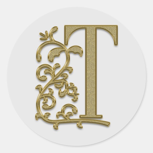 Adesivo Redondo vinhetas T iniciais monograma (Frente)