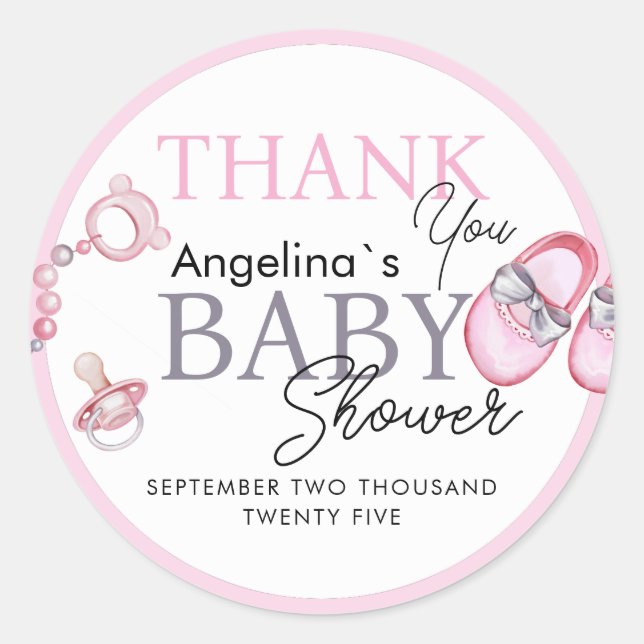 Adesivo Redondo Vinhetas te obrigado por chá de fraldas. (Frente)