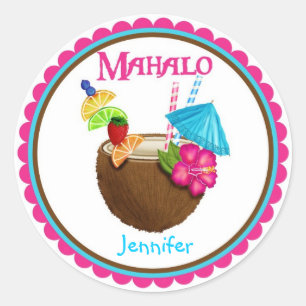 Adesivo Redondo Vinhetas Tropicais De Coco