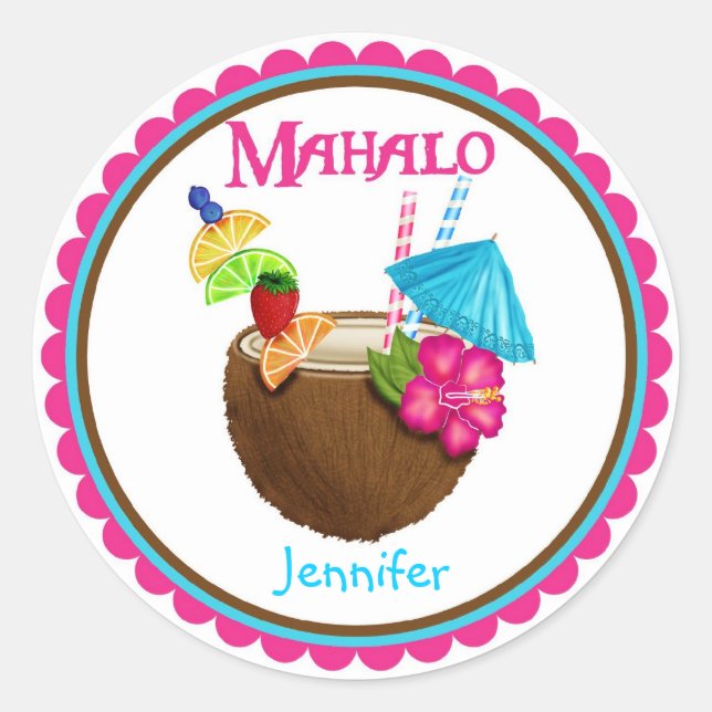 Adesivo Redondo Vinhetas Tropicais De Coco (Frente)