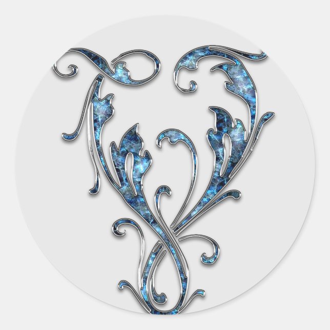 Adesivo Redondo vinhetas V iniciais monograma (Frente)