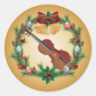 Adesivo Redondo Vinhetas Violino de Música de Natal