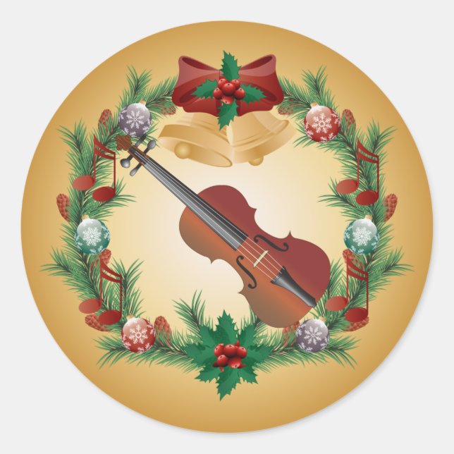 Adesivo Redondo Vinhetas Violino de Música de Natal (Frente)