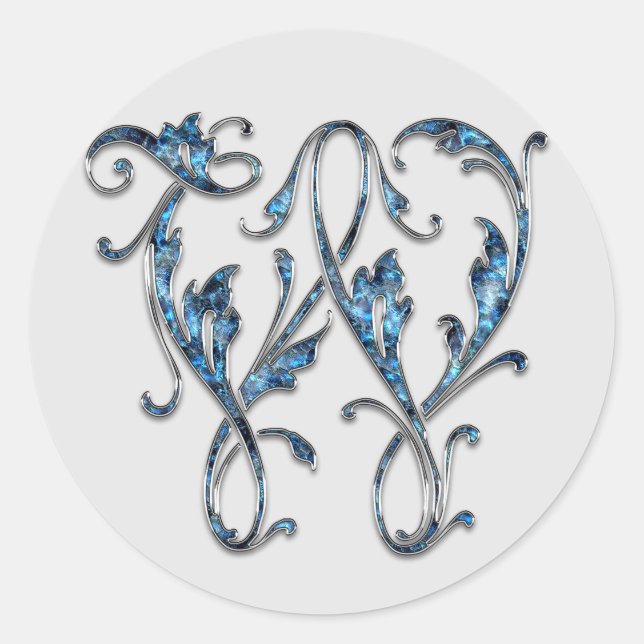 Adesivo Redondo vinhetas W iniciais de monograma (Frente)