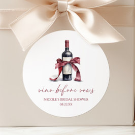 Adesivo Redondo Vinho Antes dos Votos Vinho Tinto Garrafa Laço Chu
