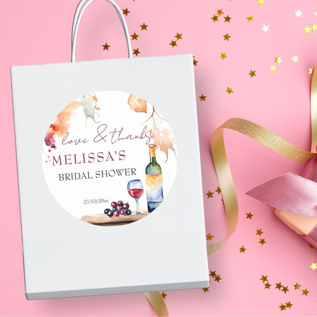 Adesivo Redondo Vinho antes dos votos vinícola lembrancinha de chá (Vino before vows winery bridal shower template thank you favor sticker vineyard bridal shower favors)