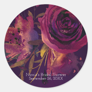 Adesivo Redondo Vinho Borgonha Floral Rosa Roxo Chá de Bebê de Noi