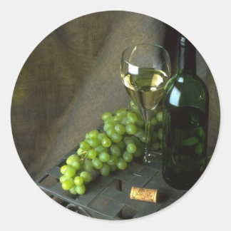 Adesivo Redondo Vinho branco e vinhetas verdes