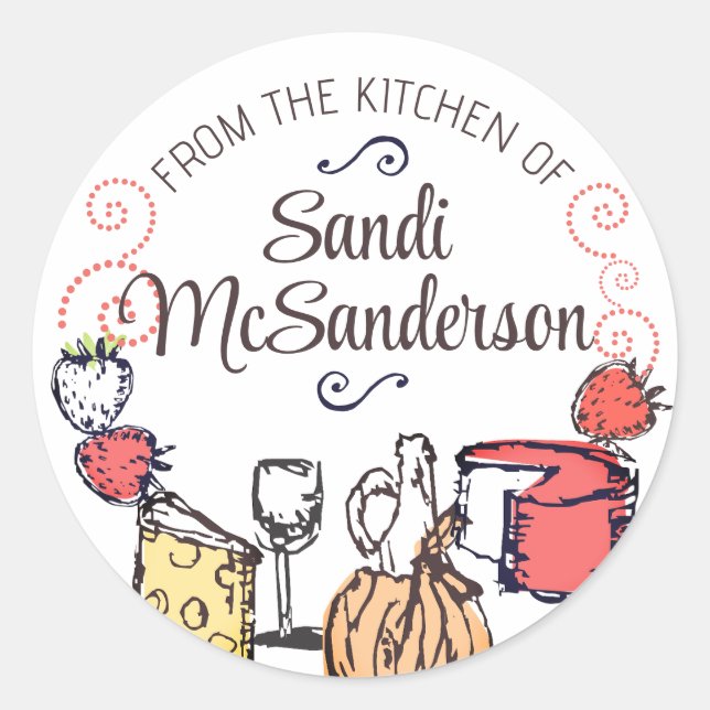 Adesivo Redondo vinho de fruta de queijo da minha vinheta de cozin (Frente)