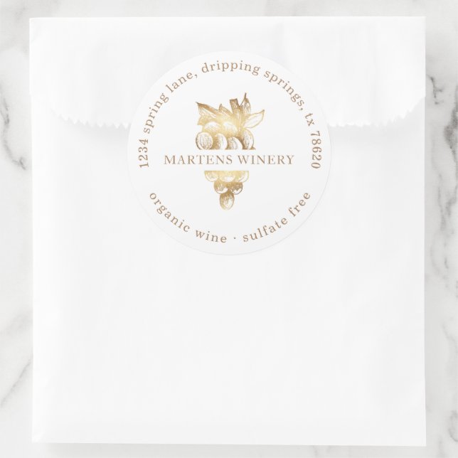 Adesivo Redondo Vinho Empresa Vinho Vinho Dourado Vinho Endereço d (Bolsa)