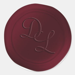 Adesivo Redondo Vinho Escuro Vermelho 2 - Letra Monograma Cera Ved