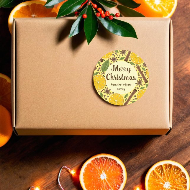 Adesivo Redondo Vinho malhado de Natal amarelo picante (Christmas mulled wine spicy yellow classic round sticker)
