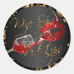 Adesivo Redondo Vinhos e Lábios vermelhos