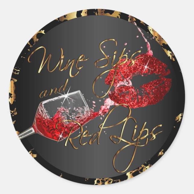 Adesivo Redondo Vinhos e Lábios vermelhos (Frente)