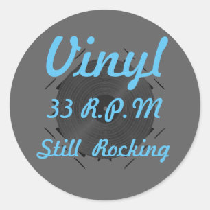 Adesivo Redondo Vinil 33 RPM ainda que balança 3 cinzas/azuis