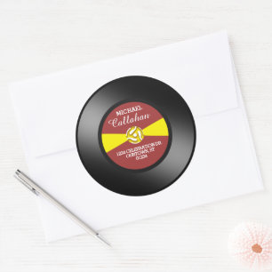 Adesivo Redondo Vinil Selo Vermelho Disco 45 Endereço Pessoal