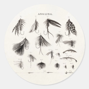 Adesivo Redondo Vintage 1800s Pesca com Voo Voa Voo