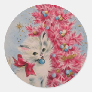 Adesivo Redondo Vintage 1940 Natal Cat