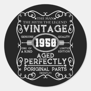 Adesivo Redondo Vintage 1950 Man Myth Legend 71º Aniversário