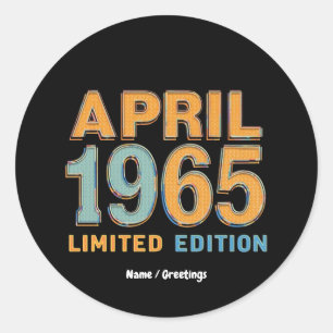 Adesivo Redondo Vintage 1965 Limited Edition 60th Birthday Gift