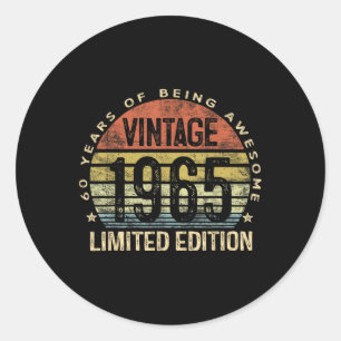 Adesivo Redondo Vintage 1965 Limited Edition com 60 anos de idade