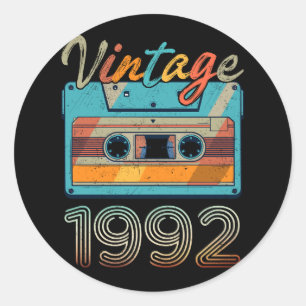 Adesivo Redondo Vintage 1992 Cassette Tape Retro 31st Birthday 31