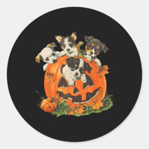Adesivo Redondo Vintage 90s Cães Retro Pumpkin Puppies Halloween D