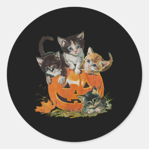 Adesivo Redondo Vintage 90s Cat Pumpkin Halloween Retro Floral Spo