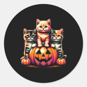 Adesivo Redondo Vintage 90s Gatos Gatinhos Pumpkin Halloween Spook