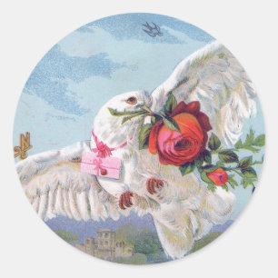 Adesivo Redondo Vintage a dove letter with flowers and